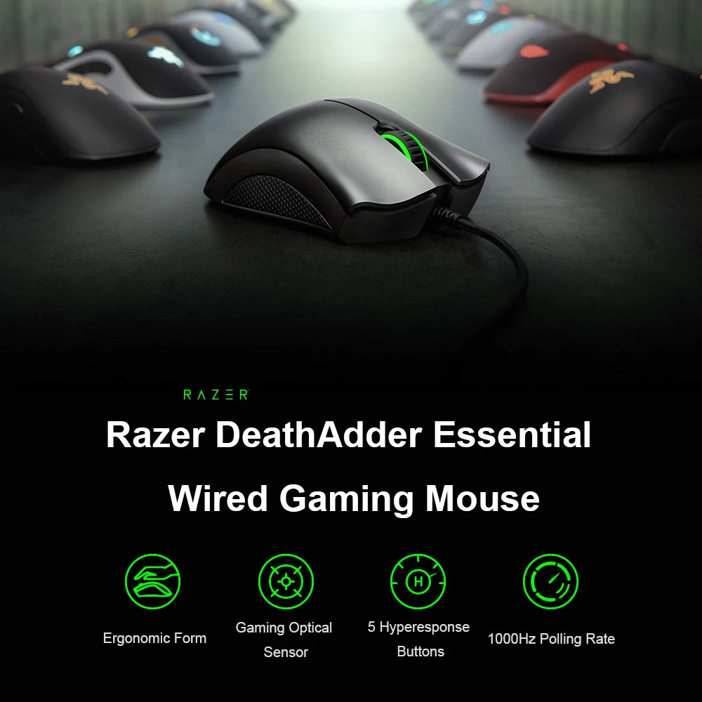 Razer DeathAdder Essential Wired Gaming Mouse, 6400DPI, Optical Sensor, 5 Buttons Independently, Laptop, PC, Gamer, Original