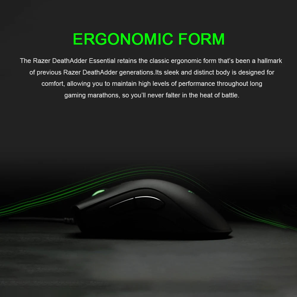 Razer DeathAdder Essential Wired Gaming Mouse, 6400DPI, Optical Sensor, 5 Buttons Independently, Laptop, PC, Gamer, Original