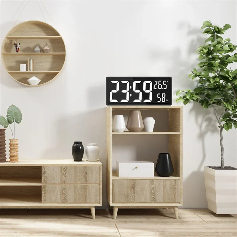 Large LED Digital Clock with Temp & Humidity, Night Mode