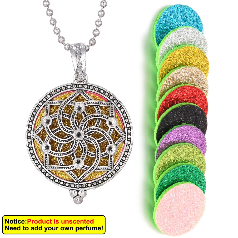 New Aroma Kaleidoscope Retro Necklace Antique Locket Pendant Magnetic Perfume Essential Oil Diffuser Locket Aromatherapy Jewelry