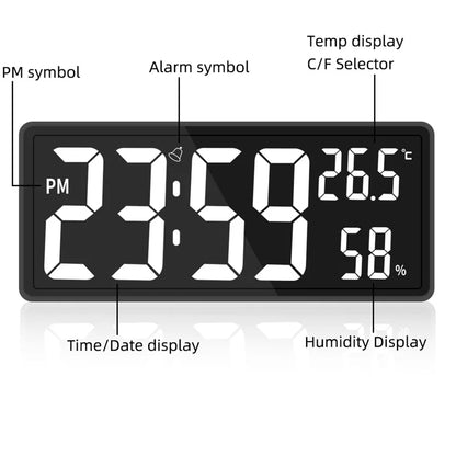 Large LED Digital Clock with Temp & Humidity, Night Mode