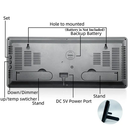 Large LED Digital Clock with Temp & Humidity, Night Mode