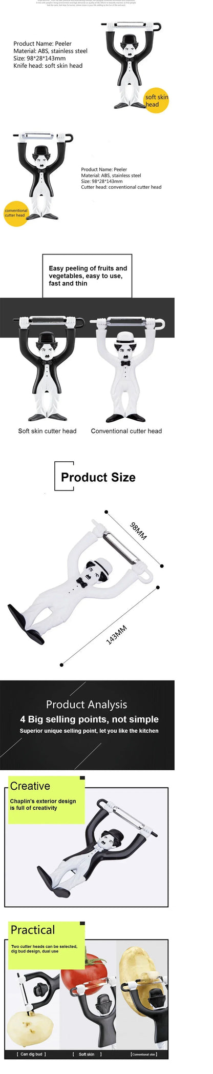 Charlie Chaplin Vegetable/fruit peeler cooking tool : 1 piece