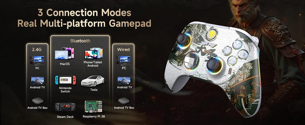 EasySMX X15 Wireless Gamepad Bluetooth Gaming Controller Compatible with PC/NS/TV/Phone/Steam RGB Hall Effect Black Myth Wukong
