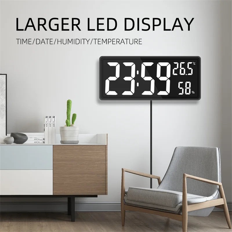 Large LED Digital Clock with Temp & Humidity, Night Mode