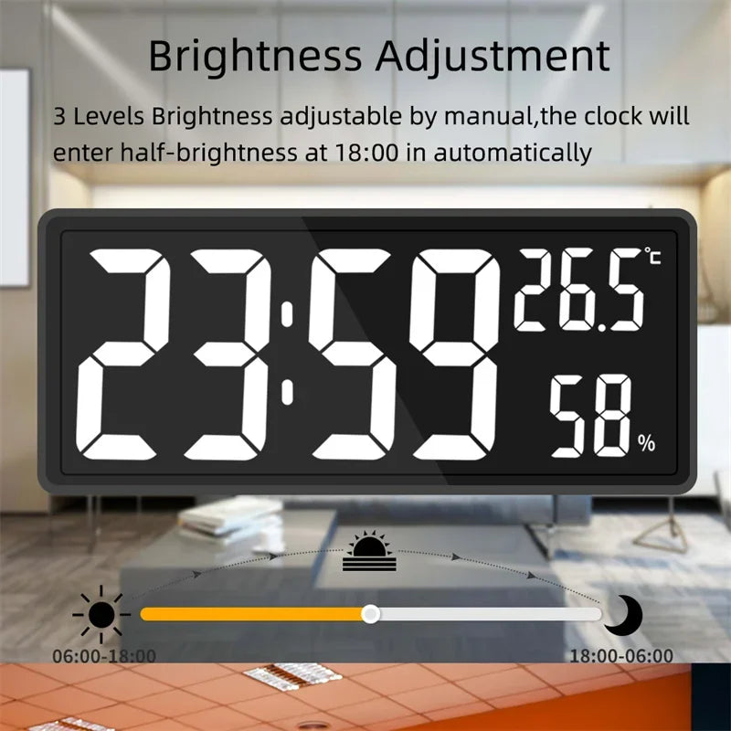 Large LED Digital Clock with Temp & Humidity, Night Mode