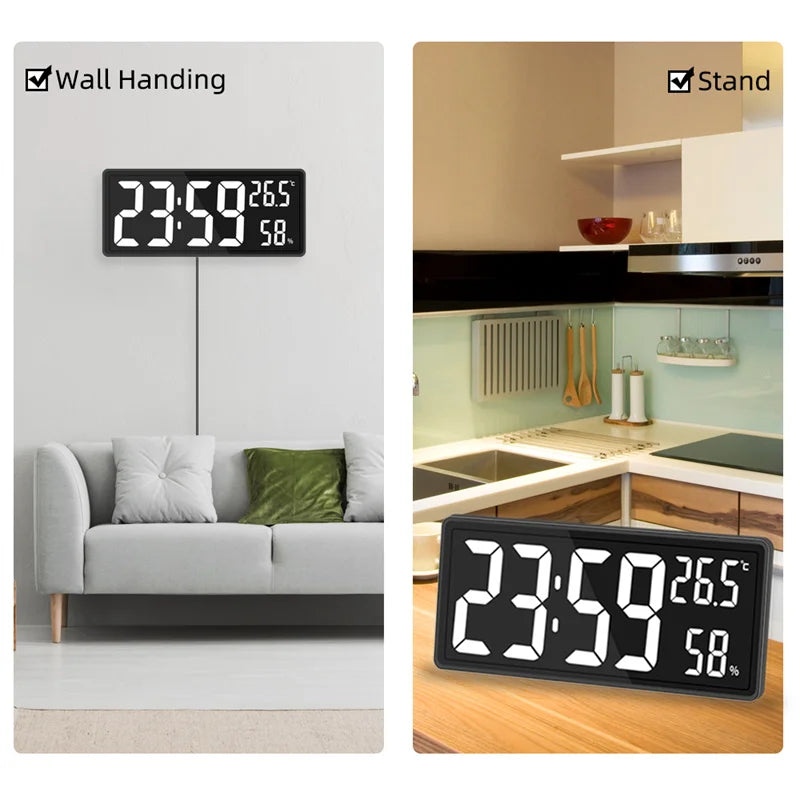 Large LED Digital Clock with Temp & Humidity, Night Mode