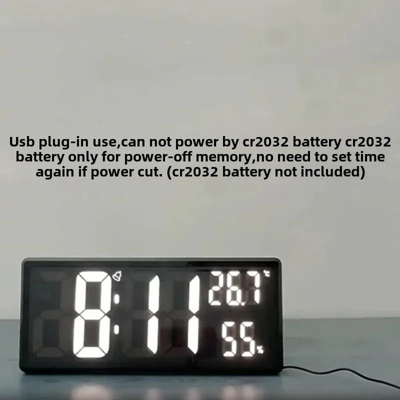 Large LED Digital Clock with Temp & Humidity, Night Mode