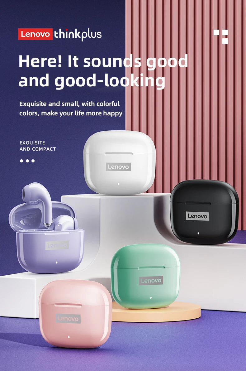 New Lenovo LP40 Pro Bluetooth V5.3 Earphones Punchy Bass Sound Headset Full Compatible Low Latency Game Sports Music Headphones